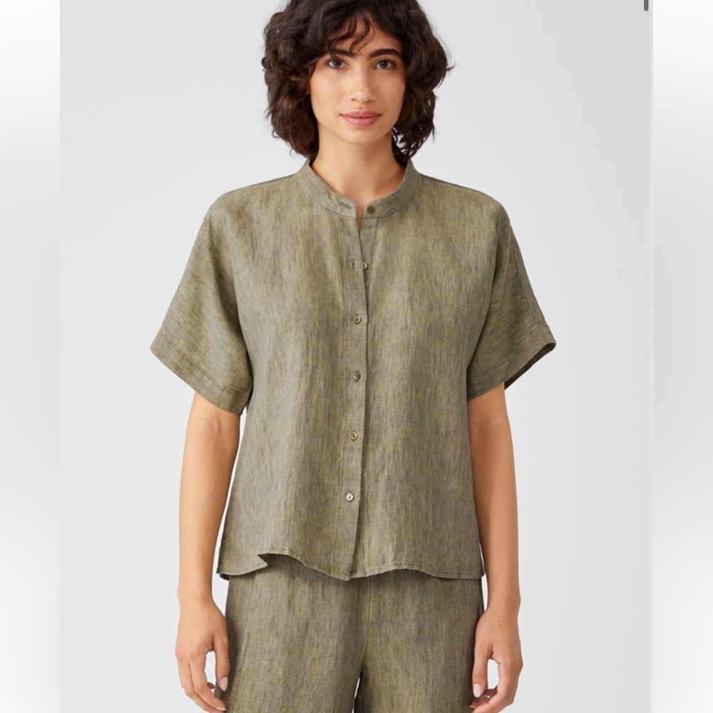 Eileen Fisher Washed Organic Linen  Delave Green Top